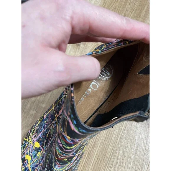 Jeffrey Campbell Boots Womens 10 Black Multi Leather Tick Paint Wedge Booties - Picture 7 of 8